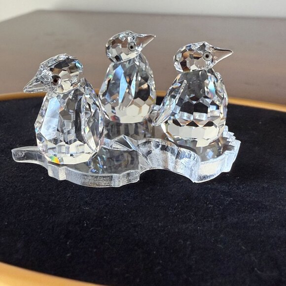 Swarovski Silver Crystal Baby Penguins Figurine Set w/ Ice Box & COA Retired - Picture 1 of 16